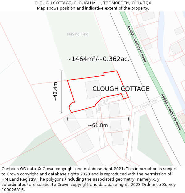 CLOUGH COTTAGE, CLOUGH MILL, TODMORDEN, OL14 7QX: Plot and title map