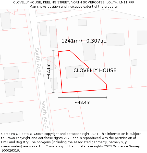 CLOVELLY HOUSE, KEELING STREET, NORTH SOMERCOTES, LOUTH, LN11 7PR: Plot and title map