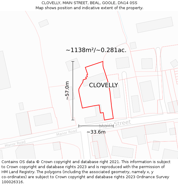 CLOVELLY, MAIN STREET, BEAL, GOOLE, DN14 0SS: Plot and title map