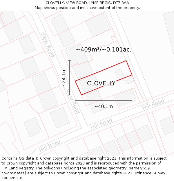 CLOVELLY, VIEW ROAD, LYME REGIS, DT7 3AA: Plot and title map