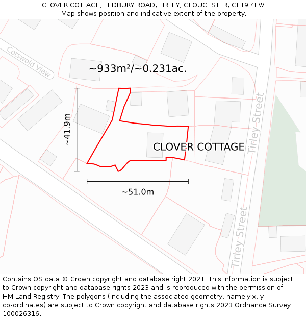 CLOVER COTTAGE, LEDBURY ROAD, TIRLEY, GLOUCESTER, GL19 4EW: Plot and title map