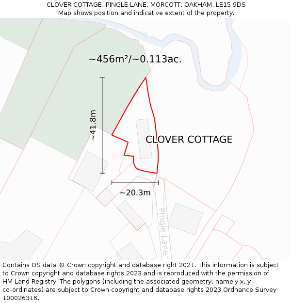 CLOVER COTTAGE, PINGLE LANE, MORCOTT, OAKHAM, LE15 9DS: Plot and title map