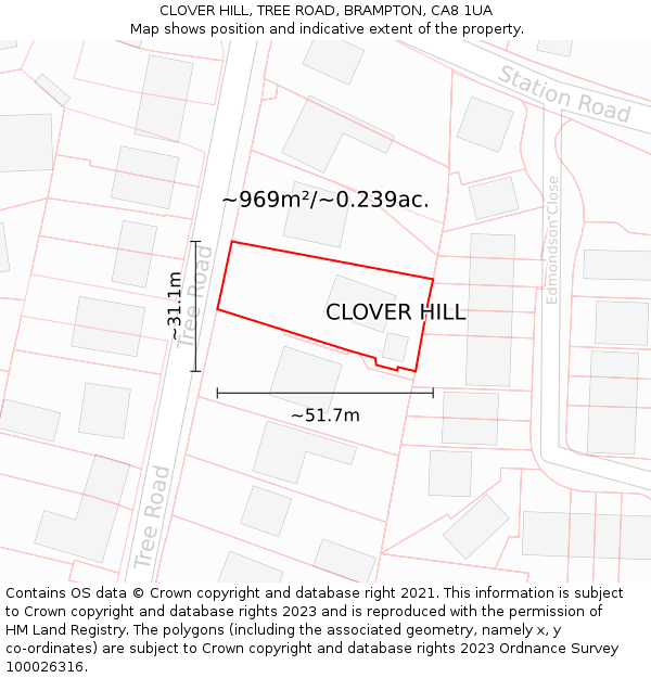 CLOVER HILL, TREE ROAD, BRAMPTON, CA8 1UA: Plot and title map