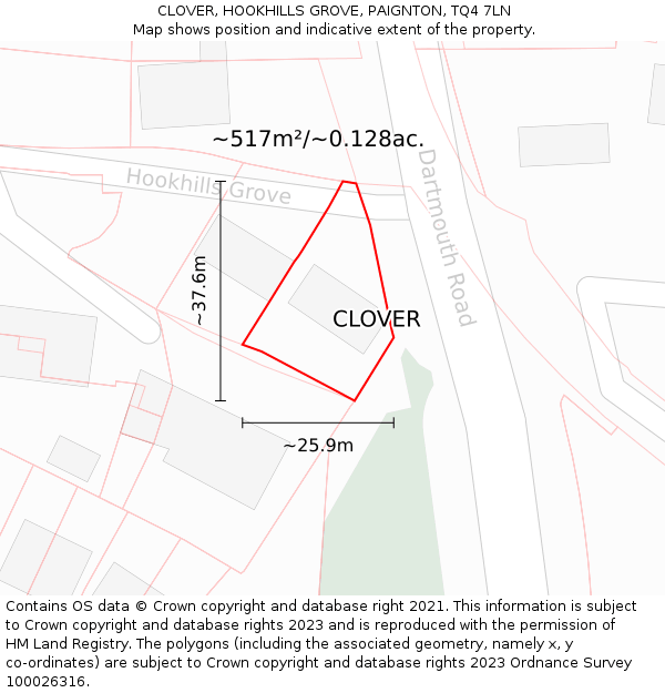 CLOVER, HOOKHILLS GROVE, PAIGNTON, TQ4 7LN: Plot and title map