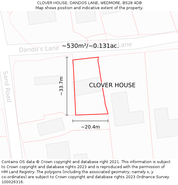 CLOVER HOUSE, DANDOS LANE, WEDMORE, BS28 4DB: Plot and title map