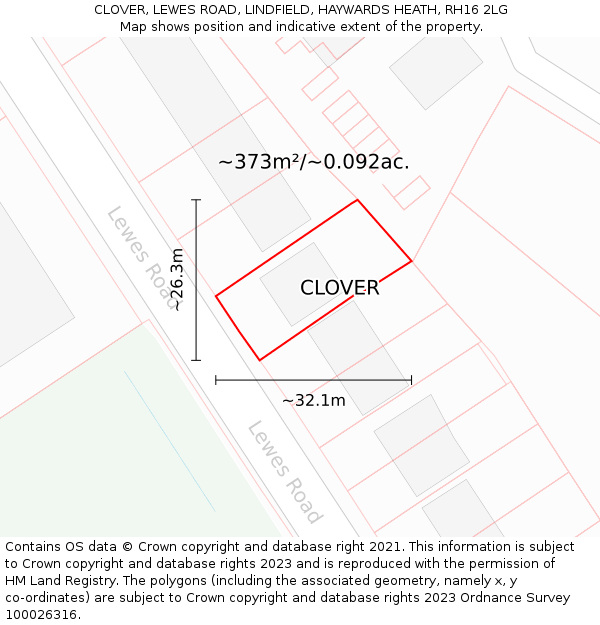 CLOVER, LEWES ROAD, LINDFIELD, HAYWARDS HEATH, RH16 2LG: Plot and title map