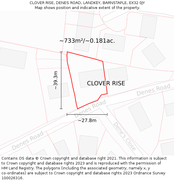 CLOVER RISE, DENES ROAD, LANDKEY, BARNSTAPLE, EX32 0JY: Plot and title map