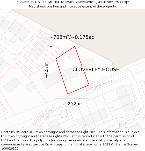 CLOVERLEY HOUSE, MILLBANK ROAD, KINGSNORTH, ASHFORD, TN23 3JD: Plot and title map