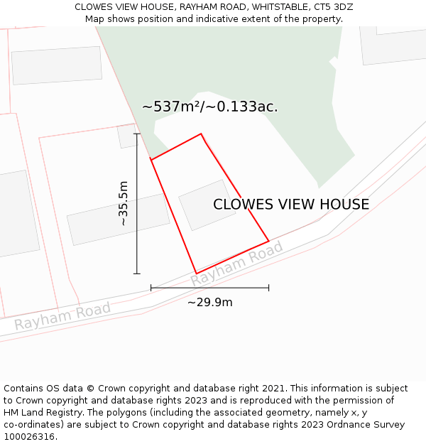 CLOWES VIEW HOUSE, RAYHAM ROAD, WHITSTABLE, CT5 3DZ: Plot and title map