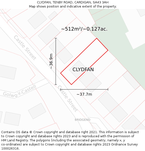 CLYDFAN, TENBY ROAD, CARDIGAN, SA43 3AH: Plot and title map