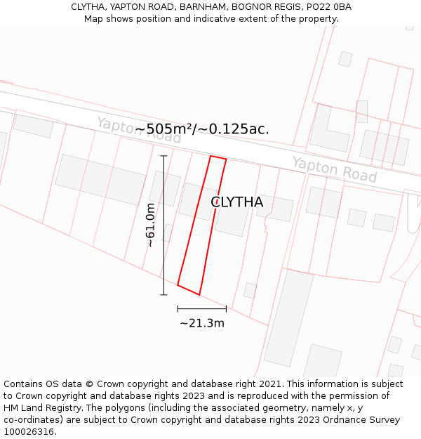 CLYTHA, YAPTON ROAD, BARNHAM, BOGNOR REGIS, PO22 0BA: Plot and title map