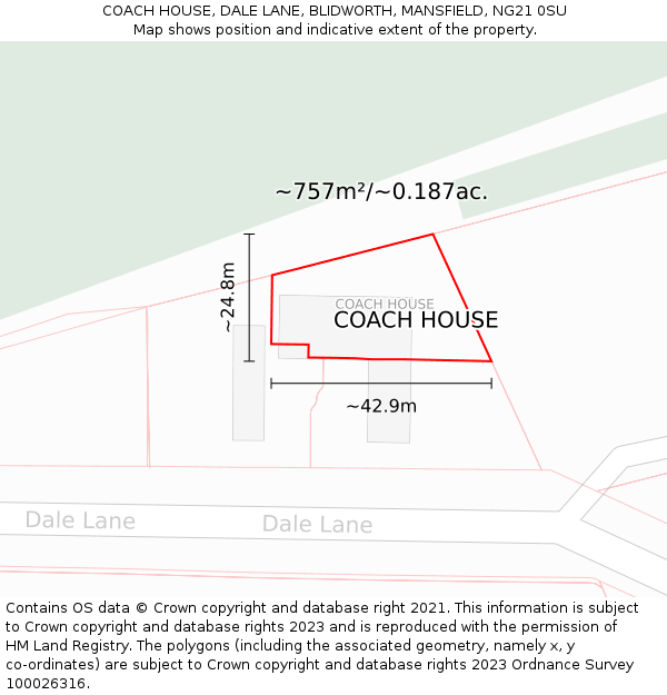 COACH HOUSE, DALE LANE, BLIDWORTH, MANSFIELD, NG21 0SU: Plot and title map