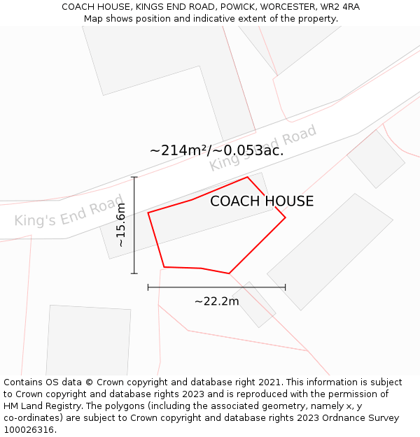 COACH HOUSE, KINGS END ROAD, POWICK, WORCESTER, WR2 4RA: Plot and title map