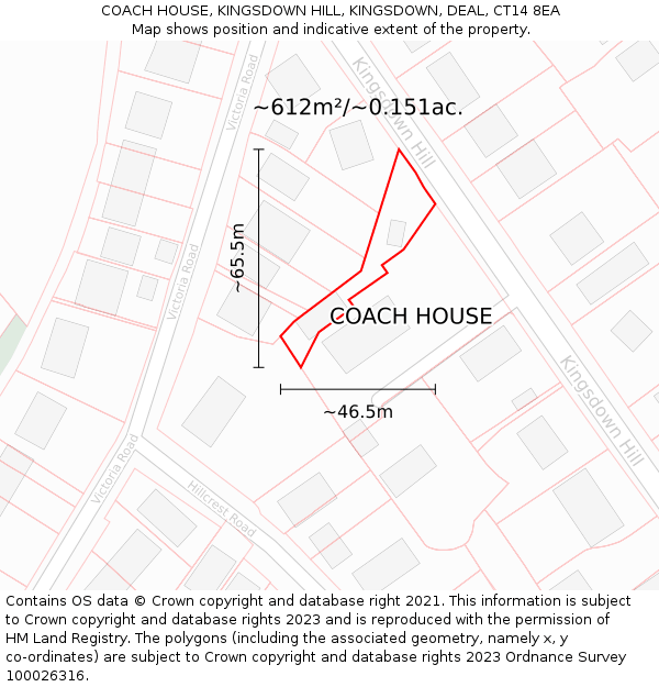 COACH HOUSE, KINGSDOWN HILL, KINGSDOWN, DEAL, CT14 8EA: Plot and title map