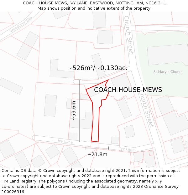 COACH HOUSE MEWS, IVY LANE, EASTWOOD, NOTTINGHAM, NG16 3HL: Plot and title map