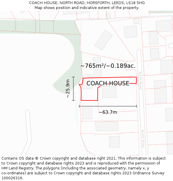 COACH HOUSE, NORTH ROAD, HORSFORTH, LEEDS, LS18 5HG: Plot and title map