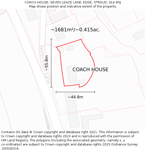 COACH HOUSE, SEVEN LEAZE LANE, EDGE, STROUD, GL6 6NJ: Plot and title map