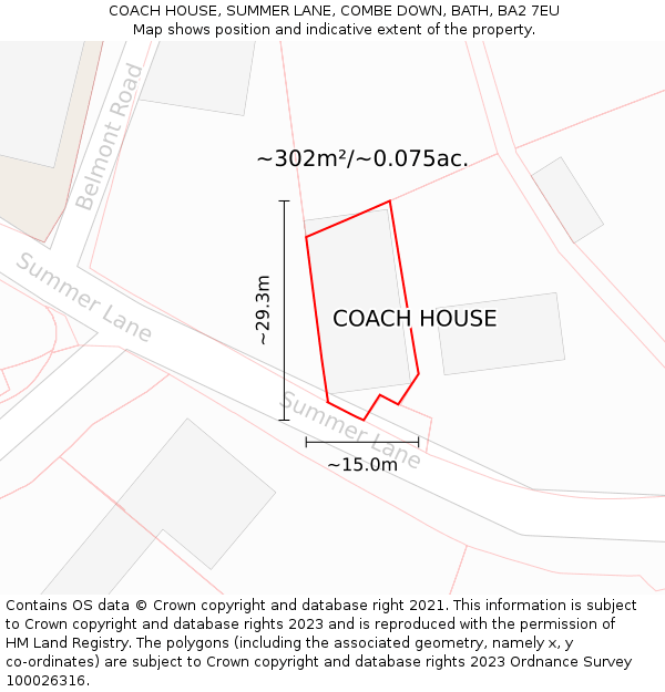 COACH HOUSE, SUMMER LANE, COMBE DOWN, BATH, BA2 7EU: Plot and title map