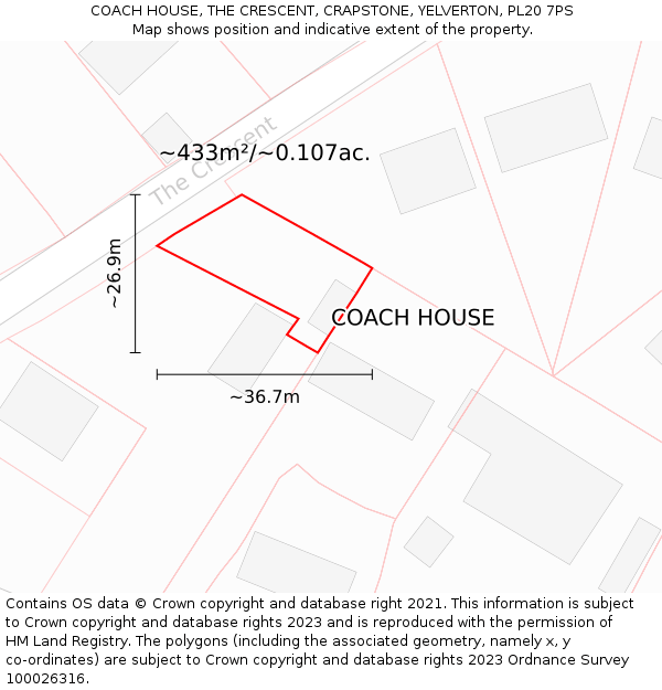 COACH HOUSE, THE CRESCENT, CRAPSTONE, YELVERTON, PL20 7PS: Plot and title map