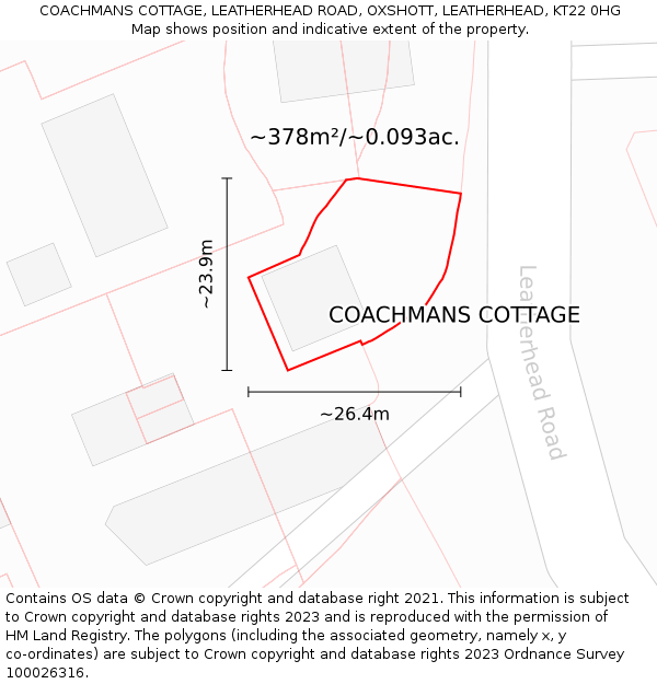 COACHMANS COTTAGE, LEATHERHEAD ROAD, OXSHOTT, LEATHERHEAD, KT22 0HG: Plot and title map