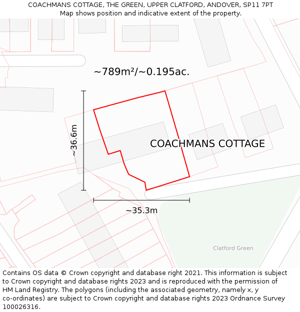 COACHMANS COTTAGE, THE GREEN, UPPER CLATFORD, ANDOVER, SP11 7PT: Plot and title map