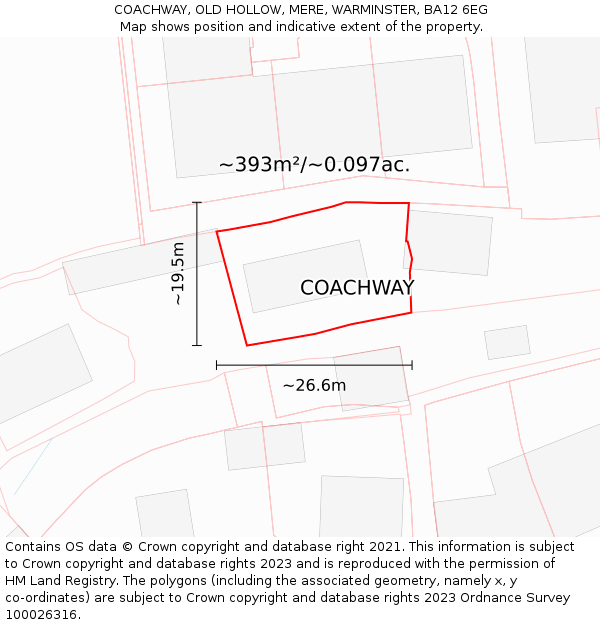 COACHWAY, OLD HOLLOW, MERE, WARMINSTER, BA12 6EG: Plot and title map