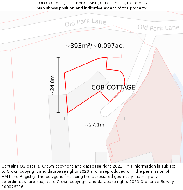 COB COTTAGE, OLD PARK LANE, CHICHESTER, PO18 8HA: Plot and title map