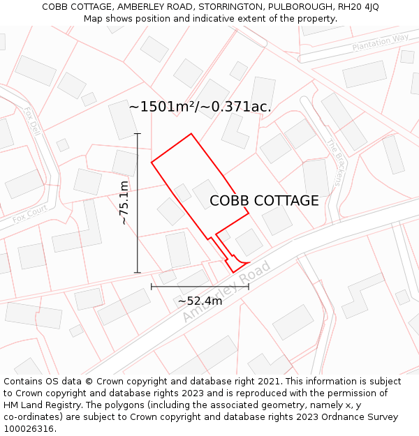 COBB COTTAGE, AMBERLEY ROAD, STORRINGTON, PULBOROUGH, RH20 4JQ: Plot and title map