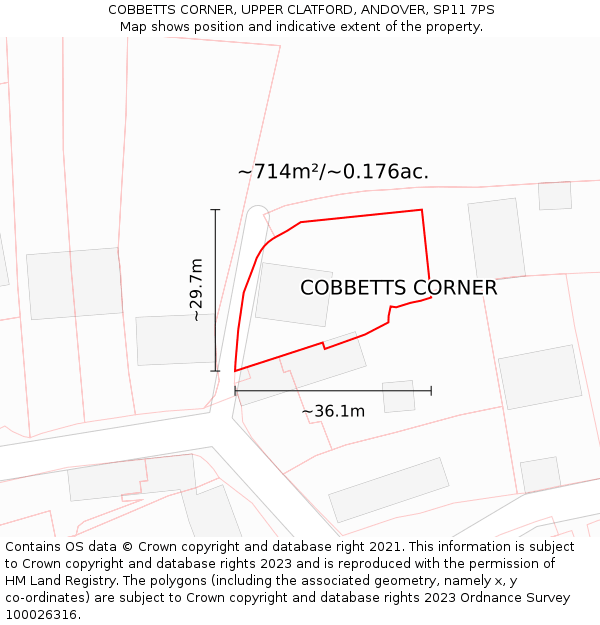 COBBETTS CORNER, UPPER CLATFORD, ANDOVER, SP11 7PS: Plot and title map