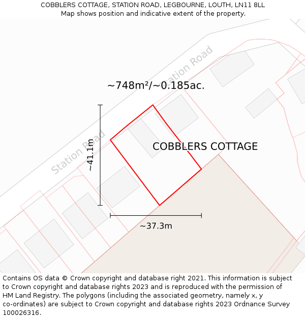 COBBLERS COTTAGE, STATION ROAD, LEGBOURNE, LOUTH, LN11 8LL: Plot and title map