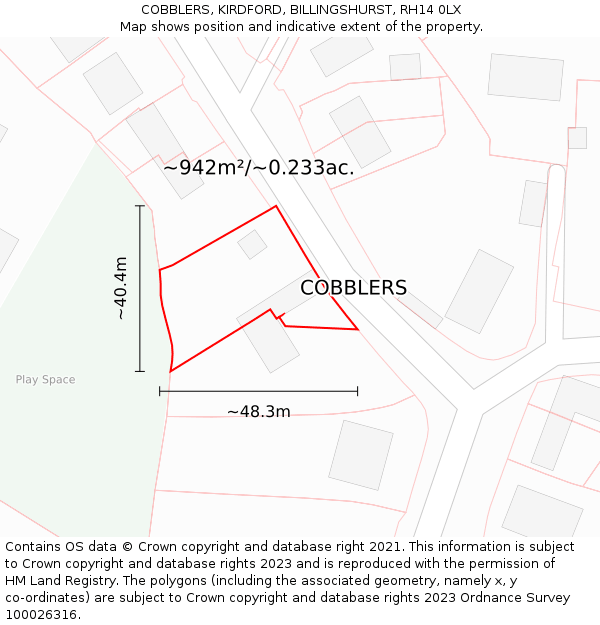 COBBLERS, KIRDFORD, BILLINGSHURST, RH14 0LX: Plot and title map