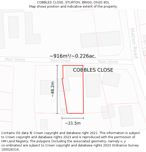 COBBLES CLOSE, STURTON, BRIGG, DN20 9DL: Plot and title map