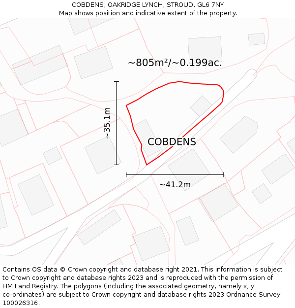 COBDENS, OAKRIDGE LYNCH, STROUD, GL6 7NY: Plot and title map