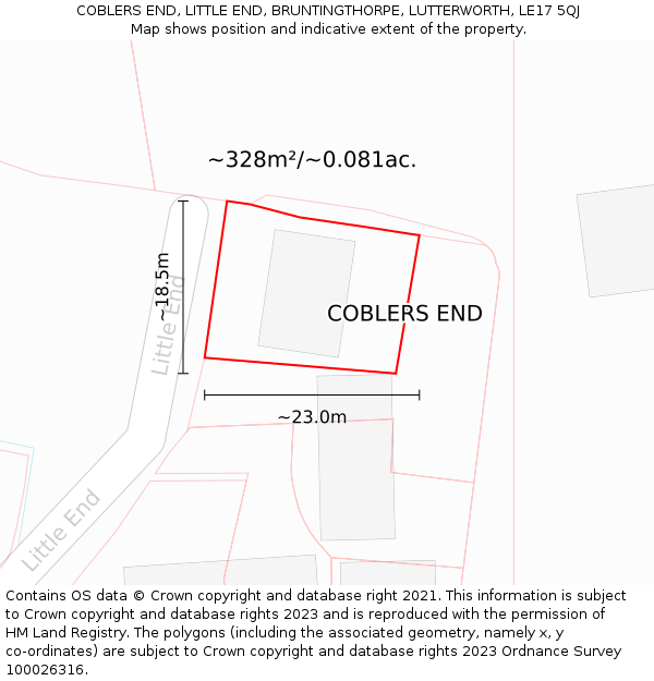 COBLERS END, LITTLE END, BRUNTINGTHORPE, LUTTERWORTH, LE17 5QJ: Plot and title map