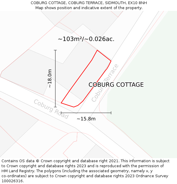 COBURG COTTAGE, COBURG TERRACE, SIDMOUTH, EX10 8NH: Plot and title map