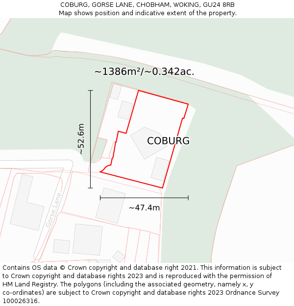 COBURG, GORSE LANE, CHOBHAM, WOKING, GU24 8RB: Plot and title map