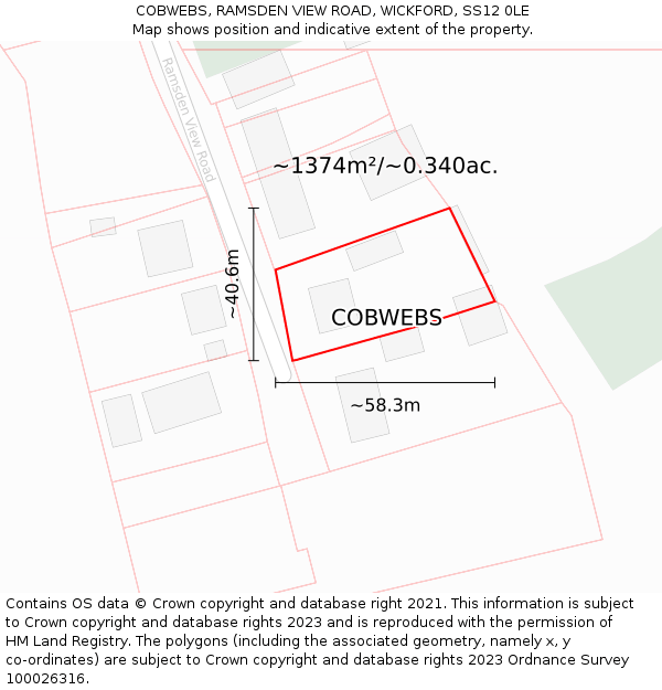 COBWEBS, RAMSDEN VIEW ROAD, WICKFORD, SS12 0LE: Plot and title map