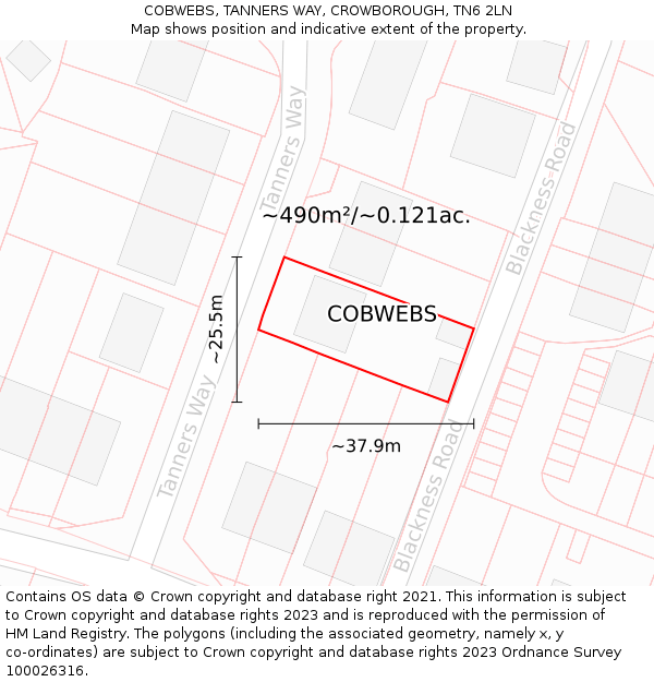 COBWEBS, TANNERS WAY, CROWBOROUGH, TN6 2LN: Plot and title map