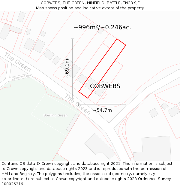 COBWEBS, THE GREEN, NINFIELD, BATTLE, TN33 9JE: Plot and title map
