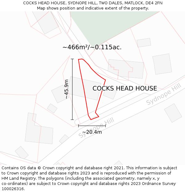 COCKS HEAD HOUSE, SYDNOPE HILL, TWO DALES, MATLOCK, DE4 2FN: Plot and title map