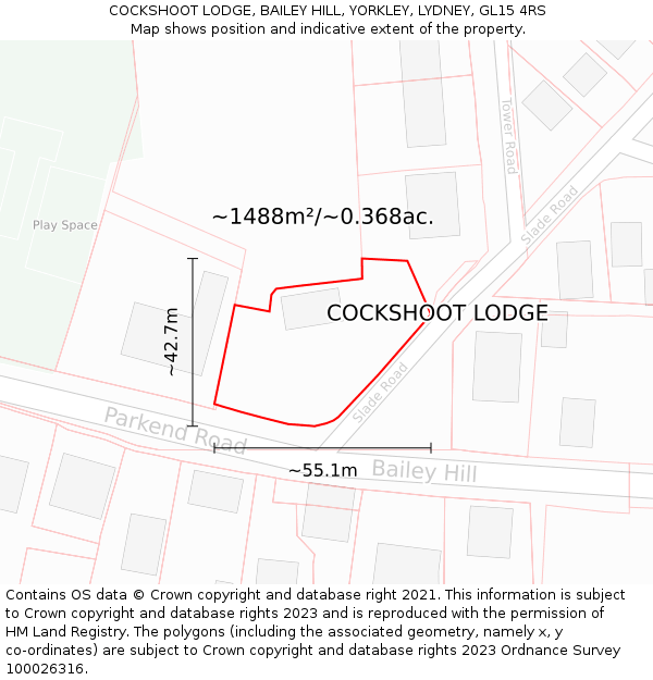 COCKSHOOT LODGE, BAILEY HILL, YORKLEY, LYDNEY, GL15 4RS: Plot and title map