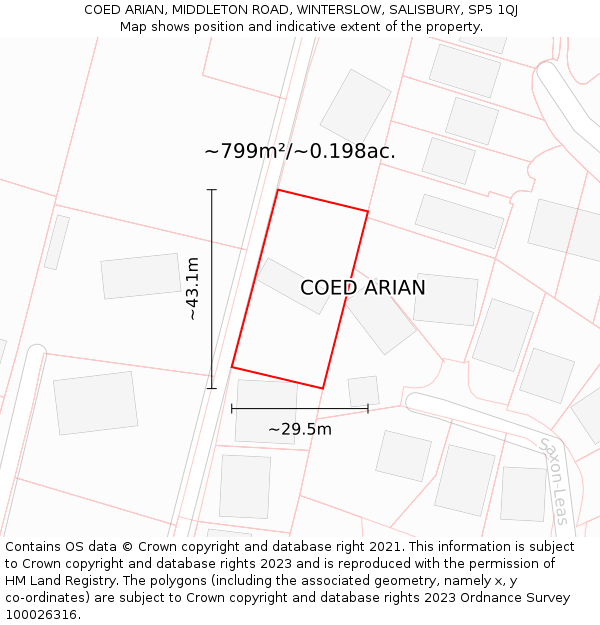 COED ARIAN, MIDDLETON ROAD, WINTERSLOW, SALISBURY, SP5 1QJ: Plot and title map