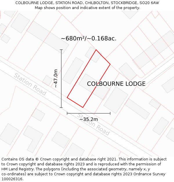 COLBOURNE LODGE, STATION ROAD, CHILBOLTON, STOCKBRIDGE, SO20 6AW: Plot and title map