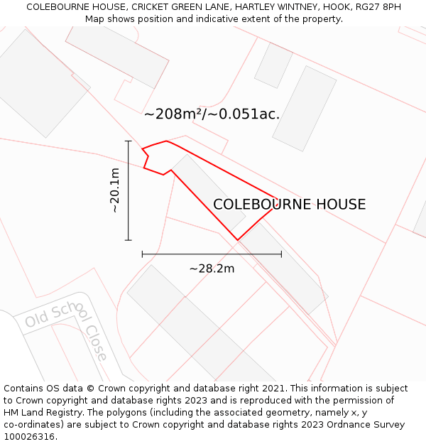 COLEBOURNE HOUSE, CRICKET GREEN LANE, HARTLEY WINTNEY, HOOK, RG27 8PH: Plot and title map