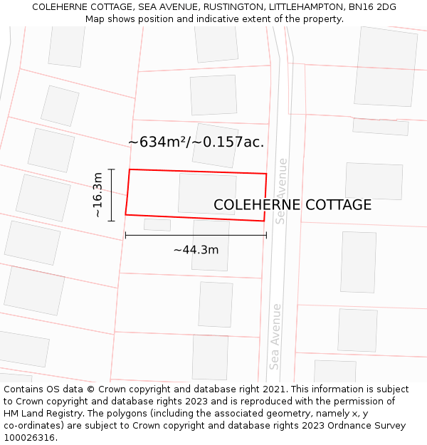 COLEHERNE COTTAGE, SEA AVENUE, RUSTINGTON, LITTLEHAMPTON, BN16 2DG: Plot and title map