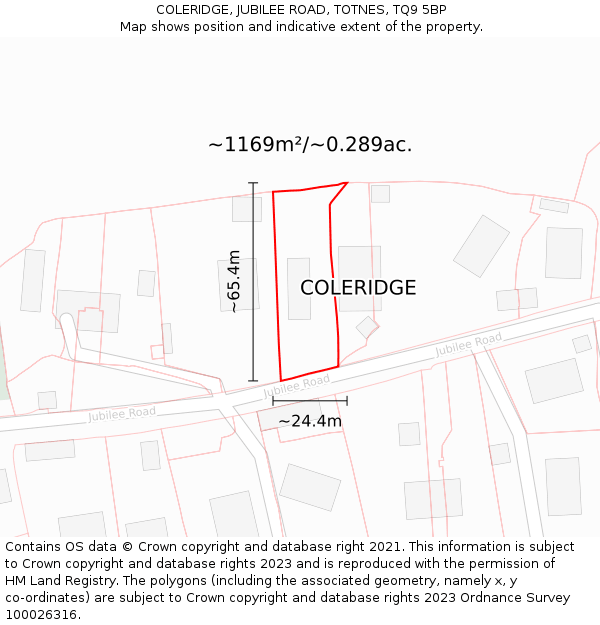 COLERIDGE, JUBILEE ROAD, TOTNES, TQ9 5BP: Plot and title map