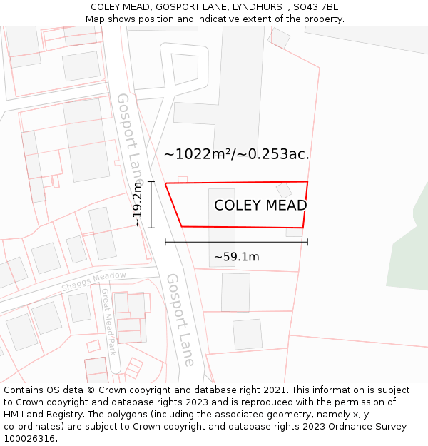 COLEY MEAD, GOSPORT LANE, LYNDHURST, SO43 7BL: Plot and title map