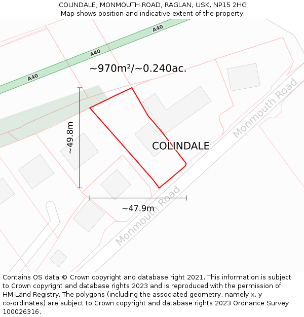 COLINDALE, MONMOUTH ROAD, RAGLAN, USK, NP15 2HG: Plot and title map