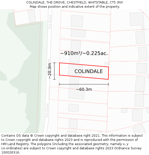 COLINDALE, THE DROVE, CHESTFIELD, WHITSTABLE, CT5 3NY: Plot and title map