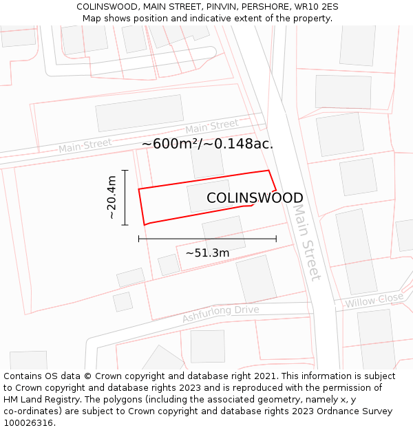 COLINSWOOD, MAIN STREET, PINVIN, PERSHORE, WR10 2ES: Plot and title map